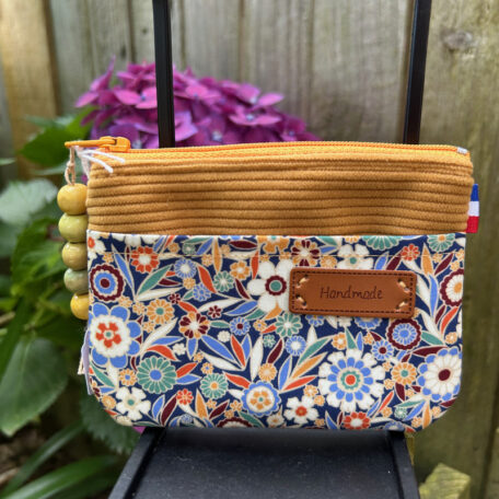 Porte monnaie velours moutarde et Liberty of London atelier tango&k