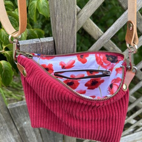 Sac idéaliste velours framboise poche zippée atelier tango&k