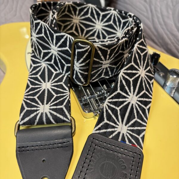 Sangle de guitare Hoshizora noire cuir noir atelier Tango&k® (3)