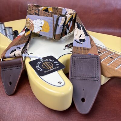 Sangle de guitare tissu japonais et cuir modèle Enjin-homme de scène atelier tango&k (5)