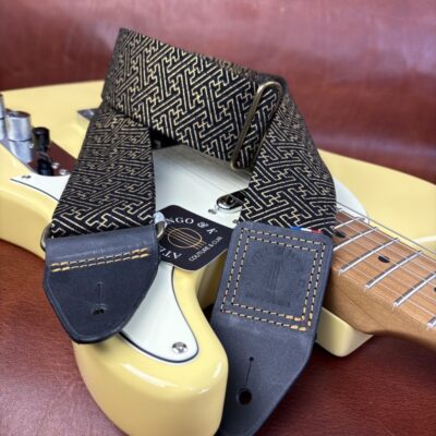 Sangle de guitare tissu japonais et cuir modèle Meikyu-labyrinthe atelier tango&k (2)